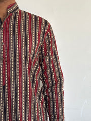 Maroon Striped Hand Block Prined Kurta